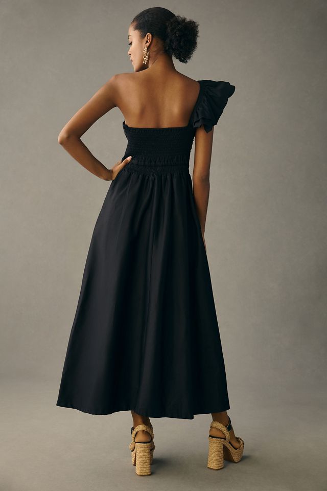 open lace back dress One-Shoulder Pleated Dress