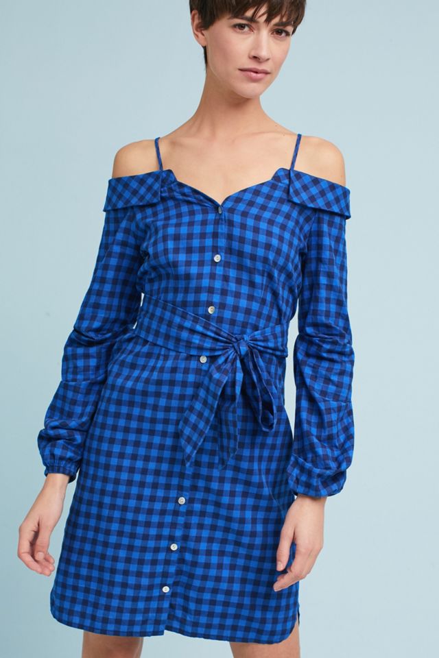Flannel Open-Shoulder Shirtdress #1