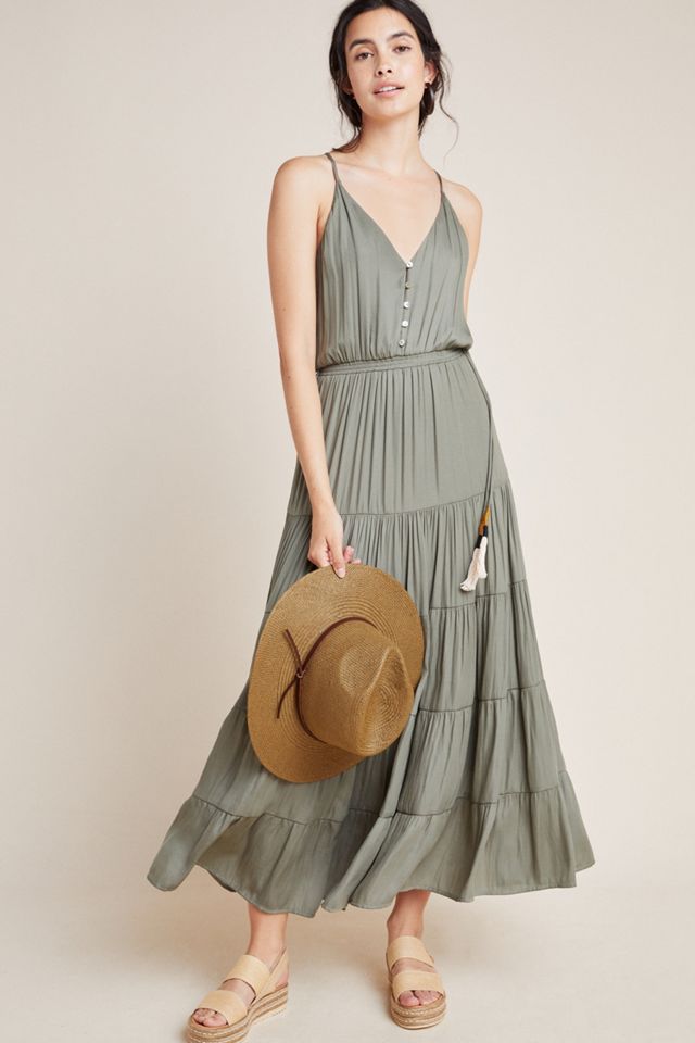shein mint green dress Sage Ruched Tiered Maxi Dress main image 1