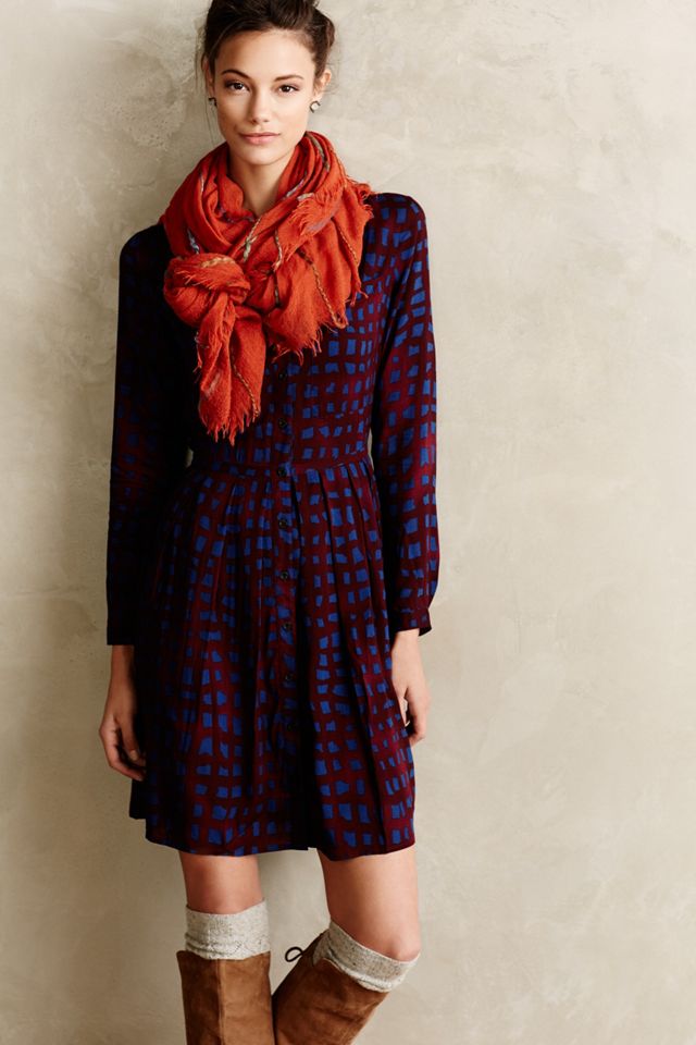Blockprint Plaid Shirtdress