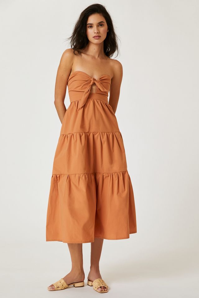 Strapless Tie-Front Midi Dress #1