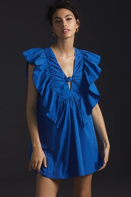 Blue Tassel Ruffled Waistless Mini Dress | Anthropologie UK