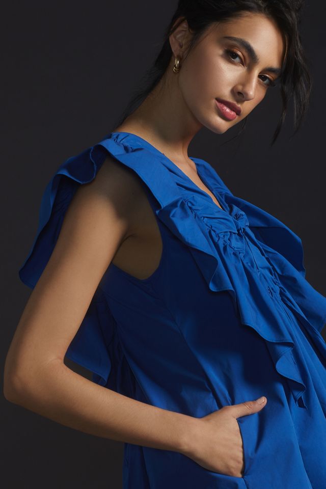Blue Tassel Ruffled Waistless Mini Dress #2
