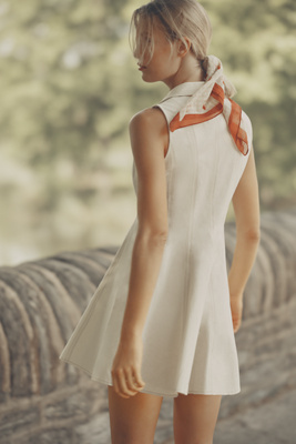 Greylin Sydney Cotton-linen Collared Sleeveless Mini Dress