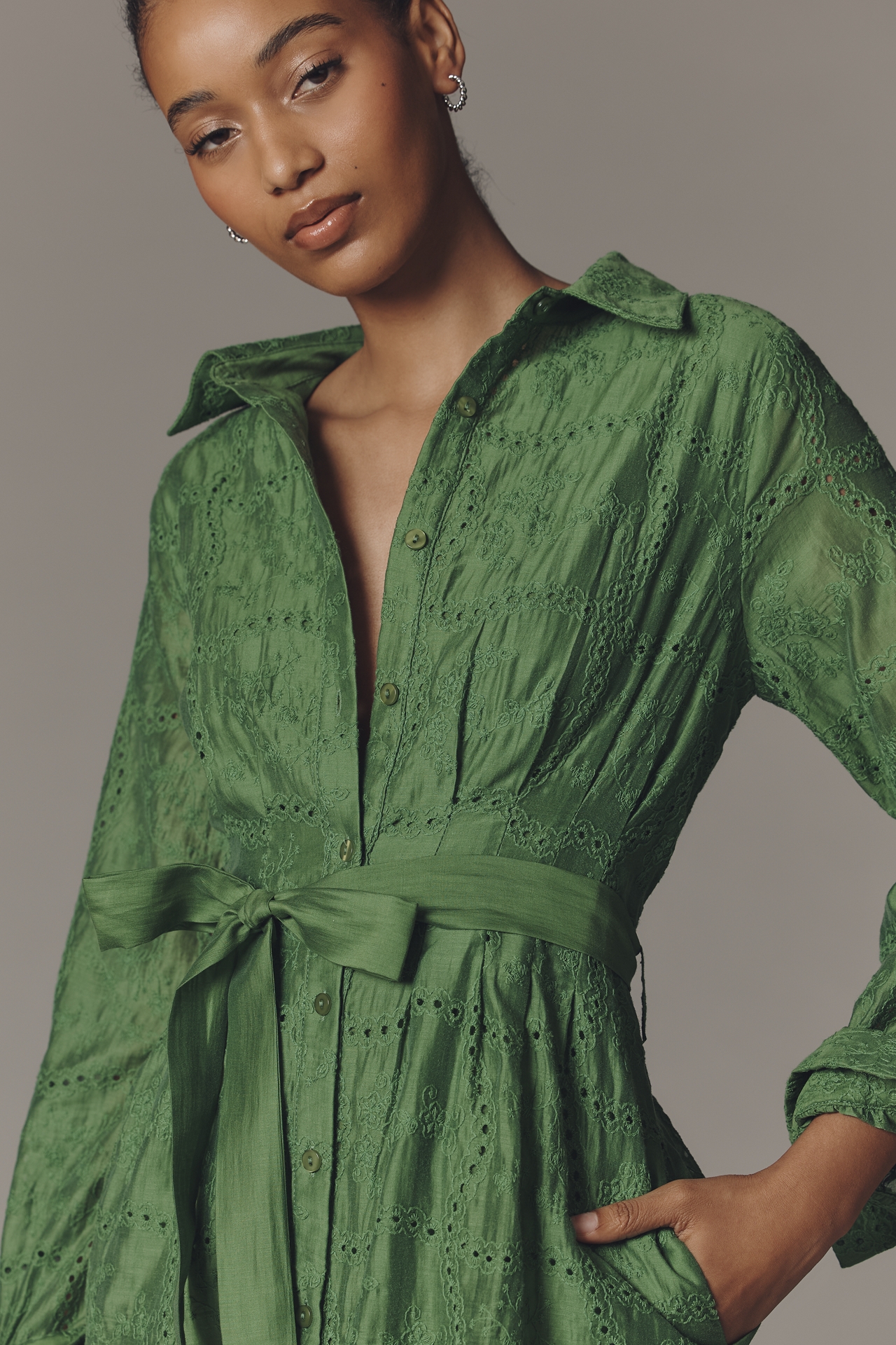 Greylin Tabitha Long-Sleeve Embroidered Mini Dress