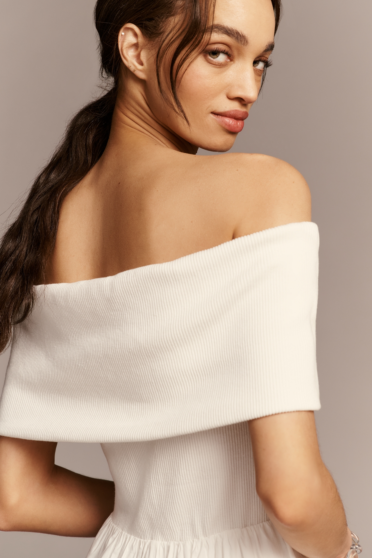 Greylin Marjorie Off-Shoulder A-Line Midi Dress