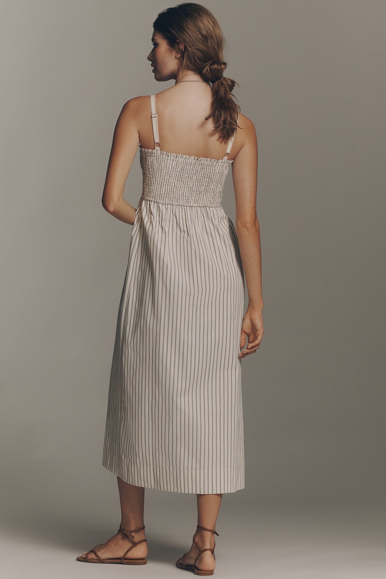 Greylin Lyla Gathered Side Sleeveless Stripe Midi Dress