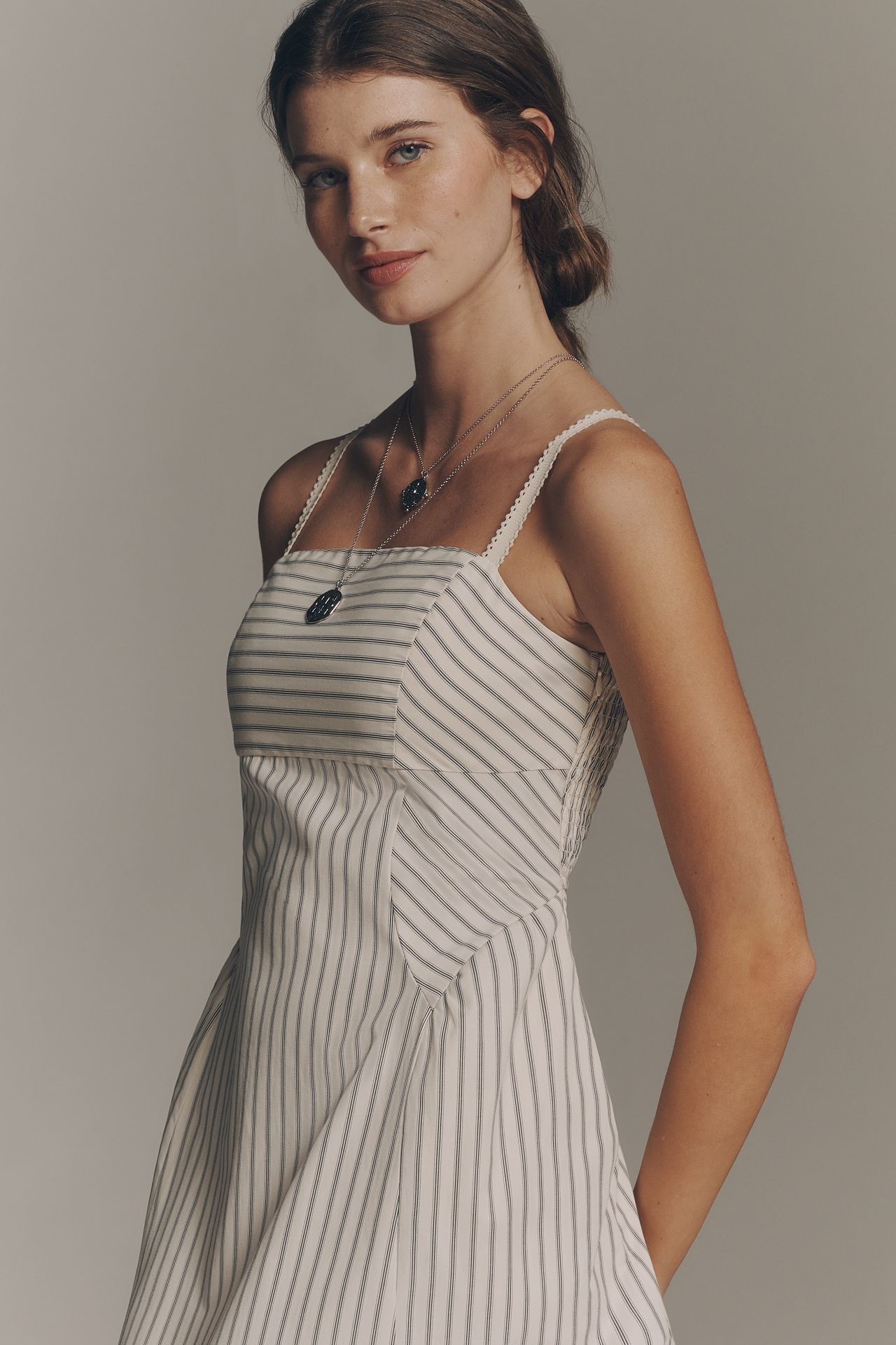 Greylin Lyla Gathered Side Sleeveless Stripe Midi Dress