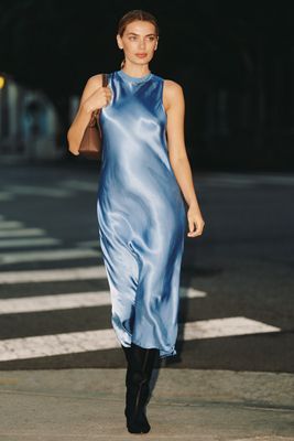 Nation Los Angeles Dulce Crew-Neck Satin Midi Dress