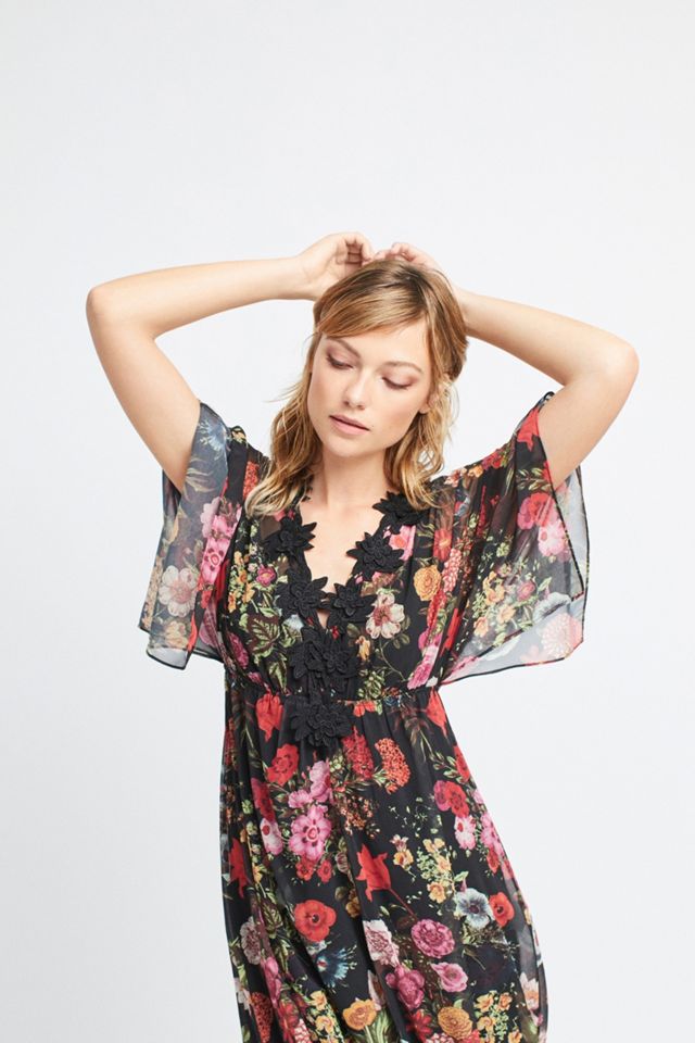 chinese dress ladies Navy Blue Ainika Tropical Splendor Maxi Dress – FARM Rio main image 0