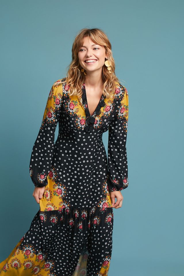 Farm Rio Floral-Blocked Maxi Dress | Anthropologie