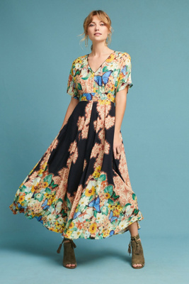 chinese dress ladies Backless Butterfly Print Maxi Dress