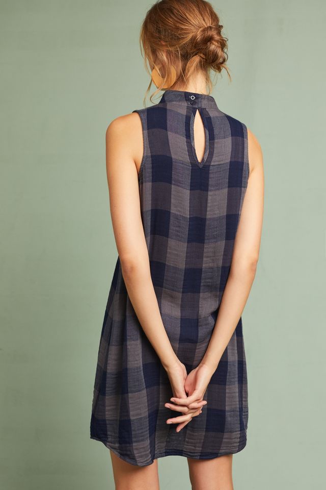 CLOTH & STONE Anthropologie RUFFLED SHIRT DRESS Plaid Brushed Long