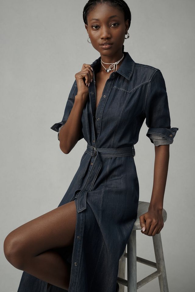 Bella Dahl Long-Sleeve Western Linen Midi Shirt Dress #1