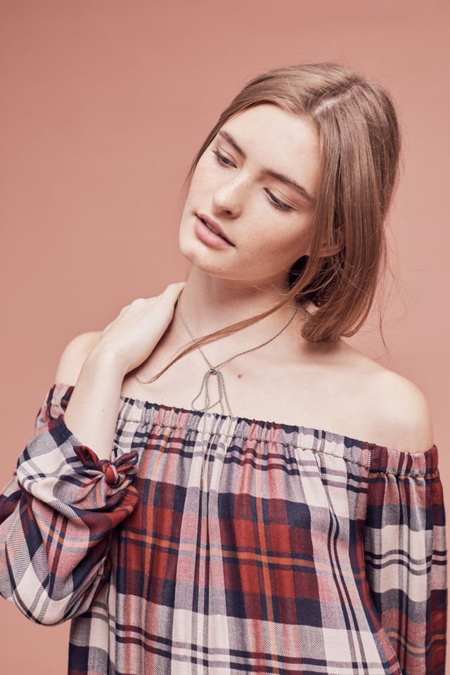 Plaid Off-The-Shoulder Tunic Dress #2