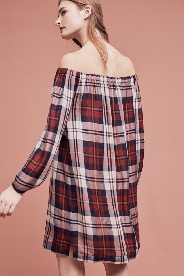Plaid Off-The-Shoulder Tunic Dress #3
