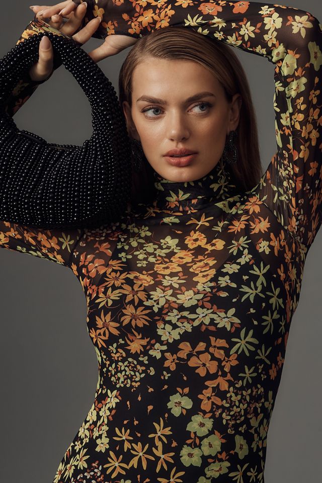 AFRM Long-Sleeve Mock-Neck Mesh Midi Dress #1