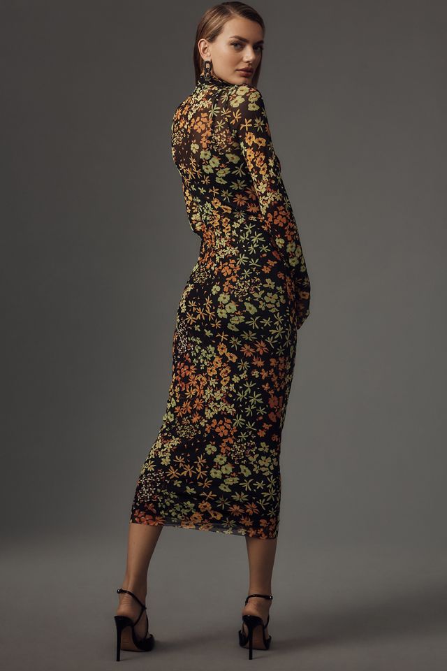 AFRM Long-Sleeve Mock-Neck Mesh Midi Dress #2