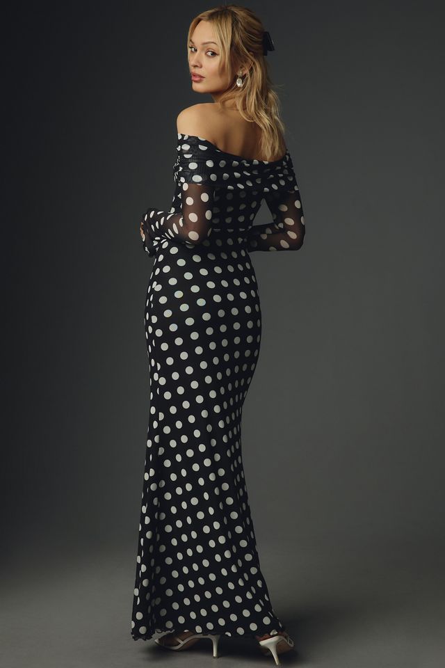 AFRM Long-Sleeve Off-The-Shoulder Mesh Maxi Dress #1