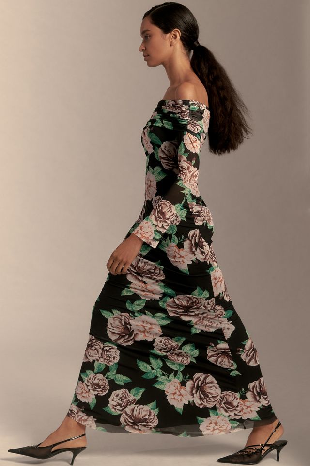Robe longue en mesh à épaules dénudées et manches longues AFRM #1