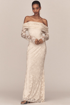 Long-Sleeve Off-The-Shoulder Mesh Maxi Dress