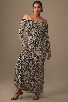 Afrm Long-sleeve Off-the-shoulder Mesh Maxi Dress In Beige
