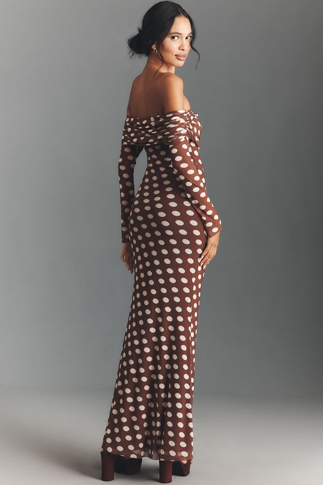 AFRM Long-Sleeve Off-The-Shoulder Mesh Maxi Dress #1