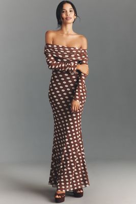 AFRM Long-Sleeve Off-The-Shoulder Mesh Maxi Dress
