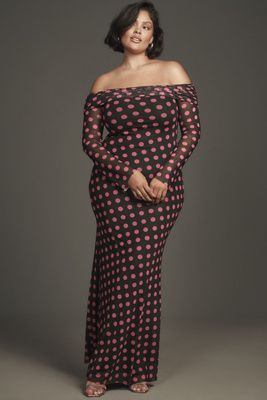 AFRM LONG-SLEEVE OFF-THE-SHOULDER MESH MAXI DRESS 