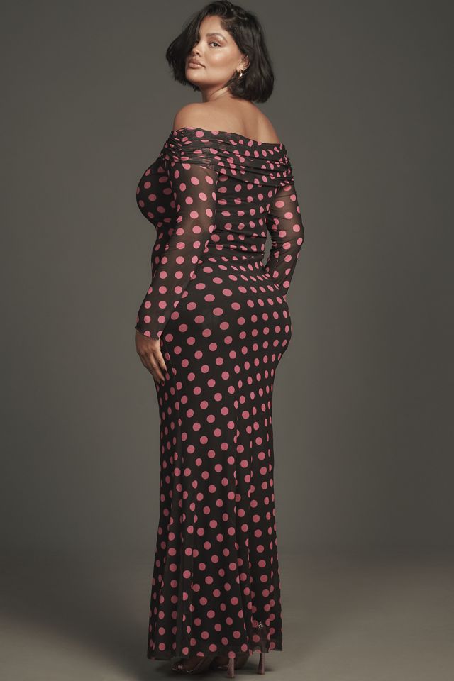 AFRM Long-Sleeve Off-The-Shoulder Mesh Maxi Dress