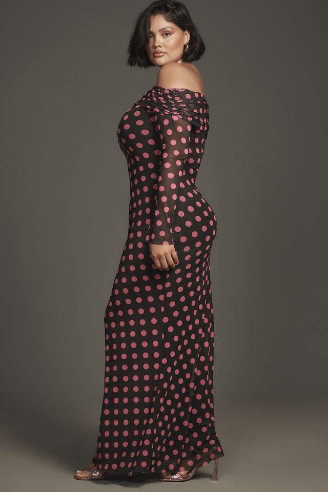 AFRM Long-Sleeve Off-The-Shoulder Mesh Maxi Dress