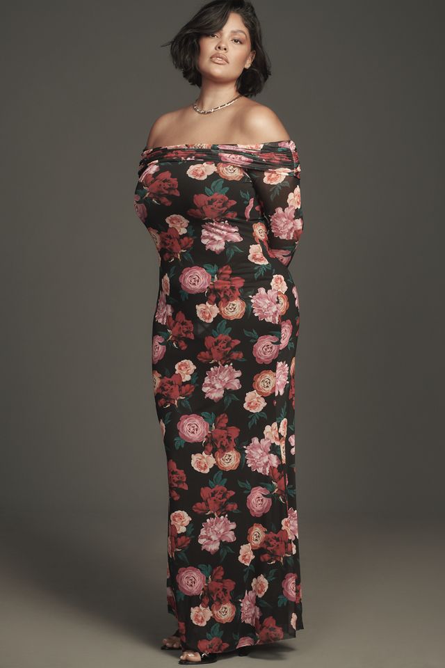 AFRM Long-Sleeve Off-The-Shoulder Mesh Maxi Dress #3