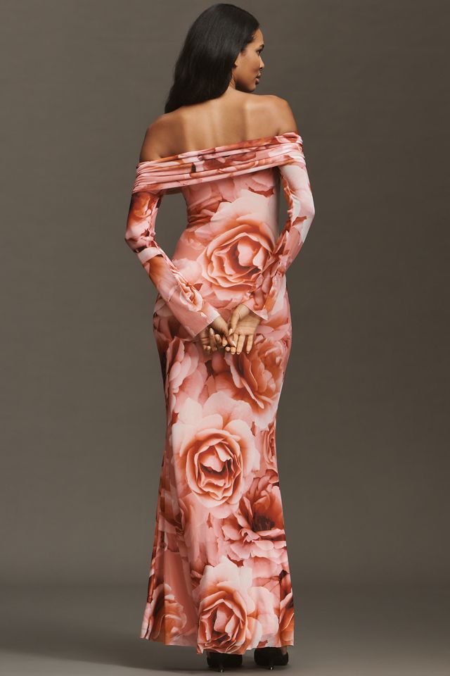 AFRM Long-Sleeve Off-The-Shoulder Mesh Maxi Dress #1