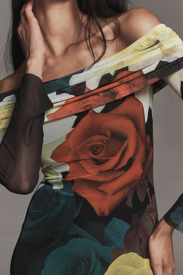 AFRM Long-Sleeve Off-The-Shoulder Mesh Maxi Dress #3