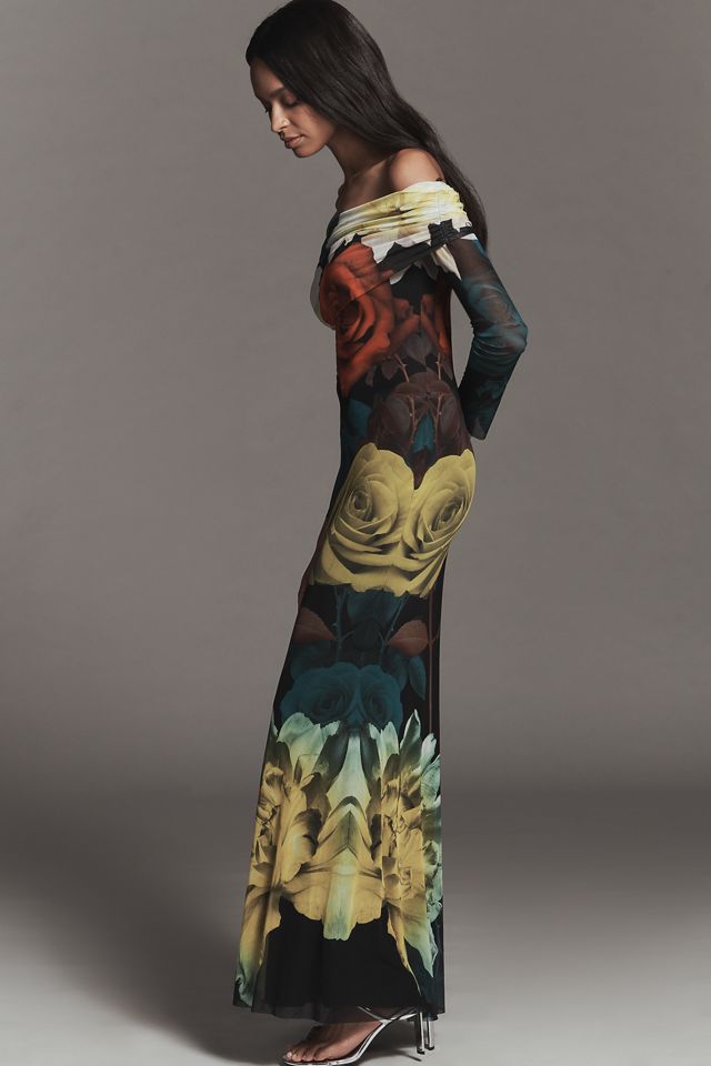 AFRM Long-Sleeve Off-The-Shoulder Mesh Maxi Dress #2