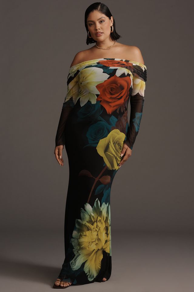 AFRM Long-Sleeve Off-The-Shoulder Mesh Maxi Dress #4