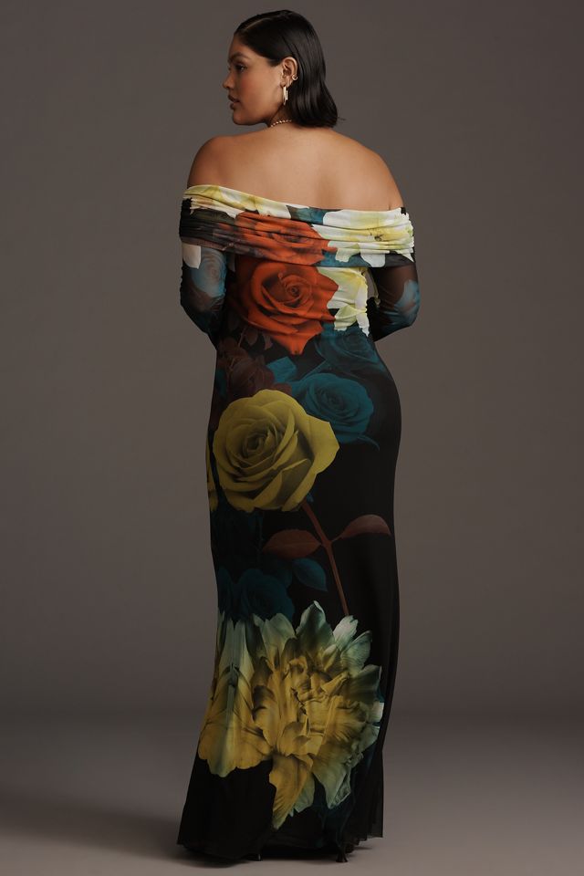 AFRM Long-Sleeve Off-The-Shoulder Mesh Maxi Dress #5