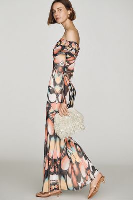 AFRM Long-Sleeve Off-The-Shoulder Mesh Maxi Dress