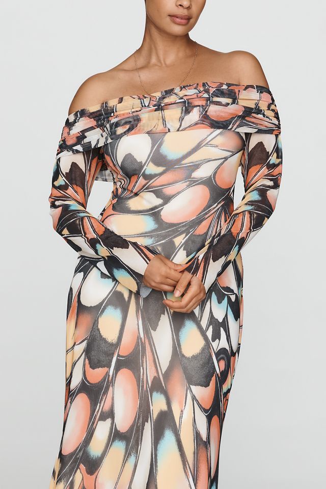 AFRM Long-Sleeve Off-The-Shoulder Mesh Maxi Dress #5
