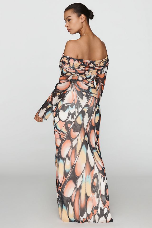 AFRM Long-Sleeve Off-The-Shoulder Mesh Maxi Dress #6