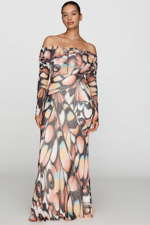 AFRM Long-Sleeve Off-The-Shoulder Mesh Maxi Dress #4