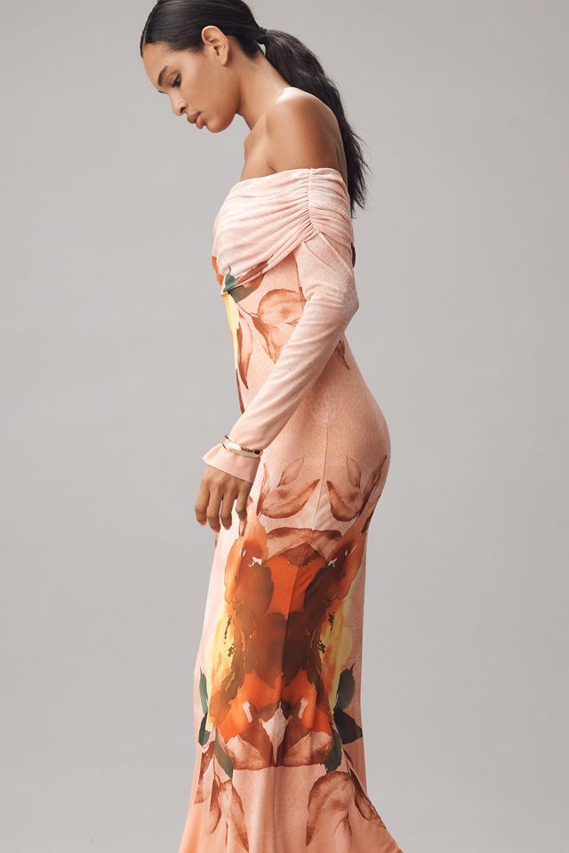 AFRM Langärmliges, schulterfreies Maxikleid aus Netzstoff #3