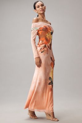 Abito lungo a maniche lunghe senza spalline in mesh AFRM