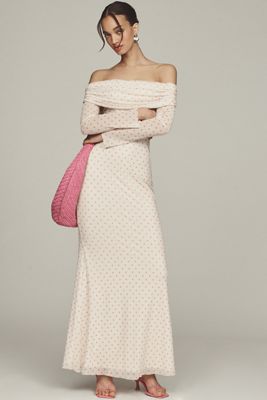 AFRM Long-Sleeve Off-The-Shoulder Mesh Maxi Dress