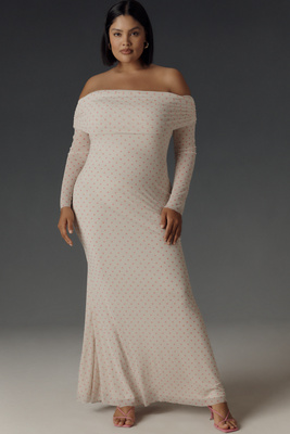 AFRM LONG-SLEEVE OFF-THE-SHOULDER MESH MAXI DRESS 