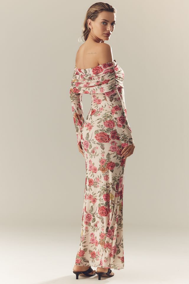 AFRM Long-Sleeve Off-The-Shoulder Mesh Maxi Dress