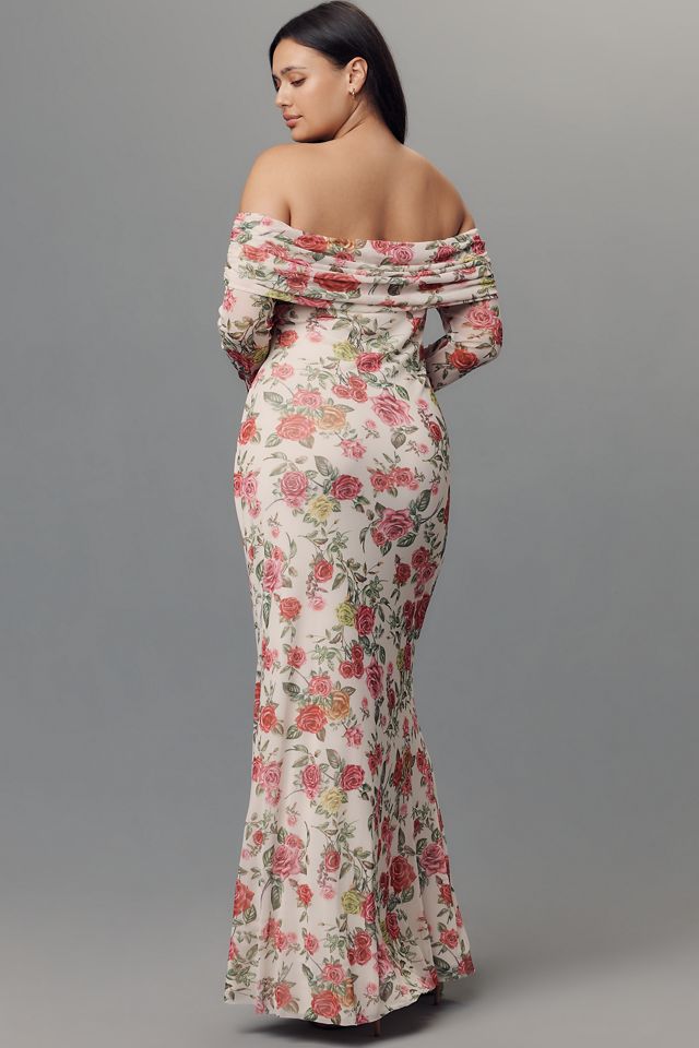 afrm long-sleeve off-the-shoulder mesh maxi dress Tina Off-Shoulder Mesh Maxi Dress by AFRM, Size: 3X at Anthropologie