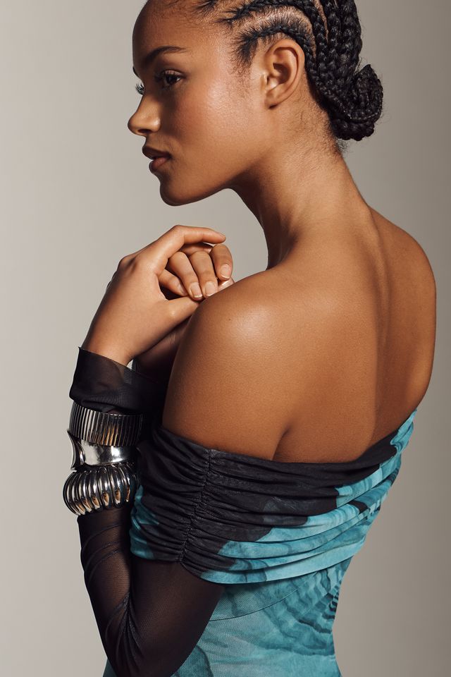 AFRM Long-Sleeve Off-The-Shoulder Mesh Maxi Dress #1