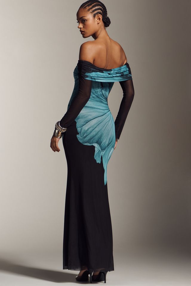 AFRM Long-Sleeve Off-The-Shoulder Mesh Maxi Dress #2