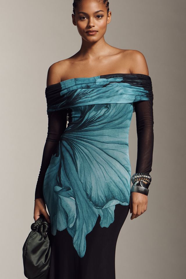 AFRM Long-Sleeve Off-The-Shoulder Mesh Maxi Dress #3